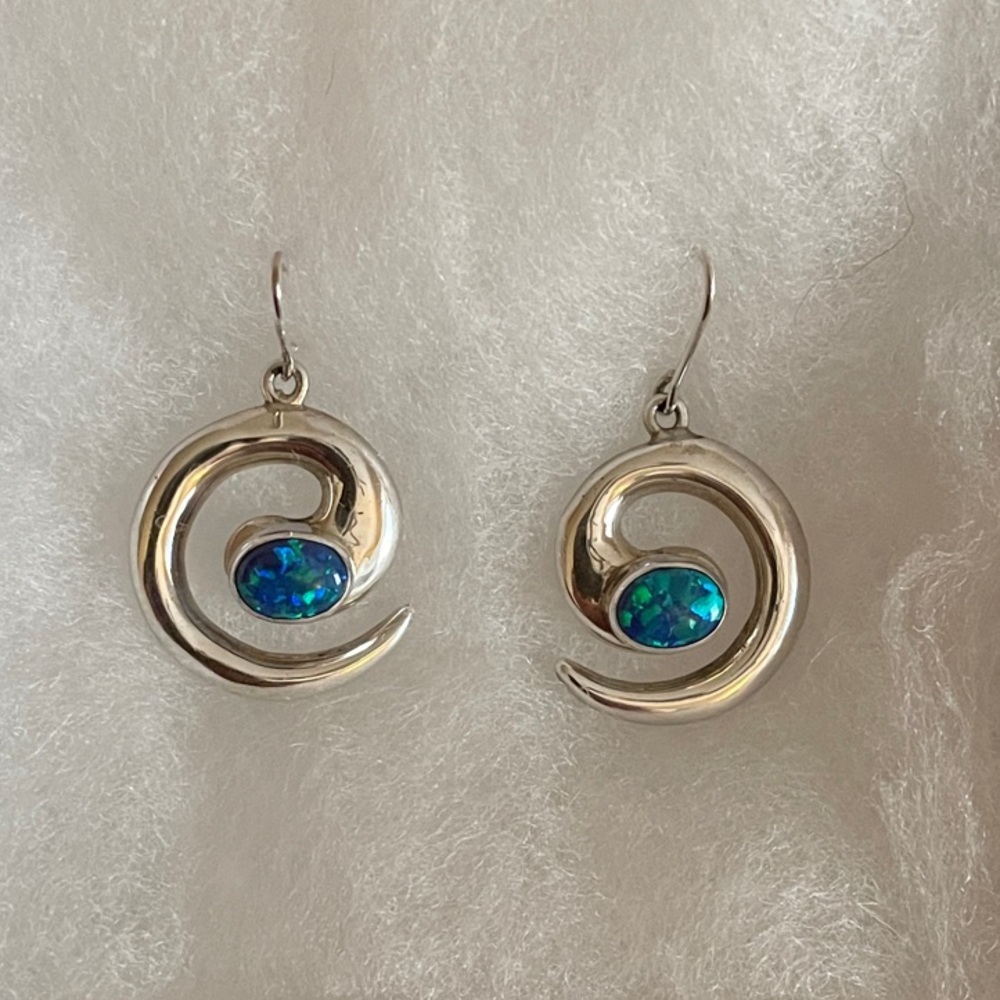 Vintage Sterling silver blue opal Native American earrings